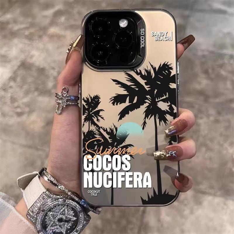 Летняя кокосовая пальма совместимая с чехлом для телефона 16 Pro Max, iPhone 15 Pro Модный 14, Простой 13, Европейский и Американский 12 Персонализированный X
