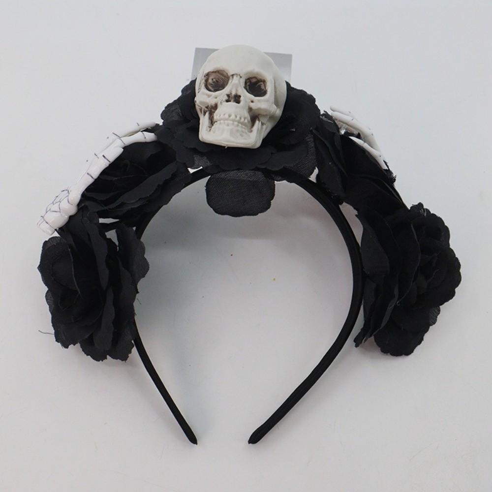 Преувеличенная Повязка на голову с черепом Декор на Хэллоуин Готическая Цветочная Повязка для волос Праздничные украшения