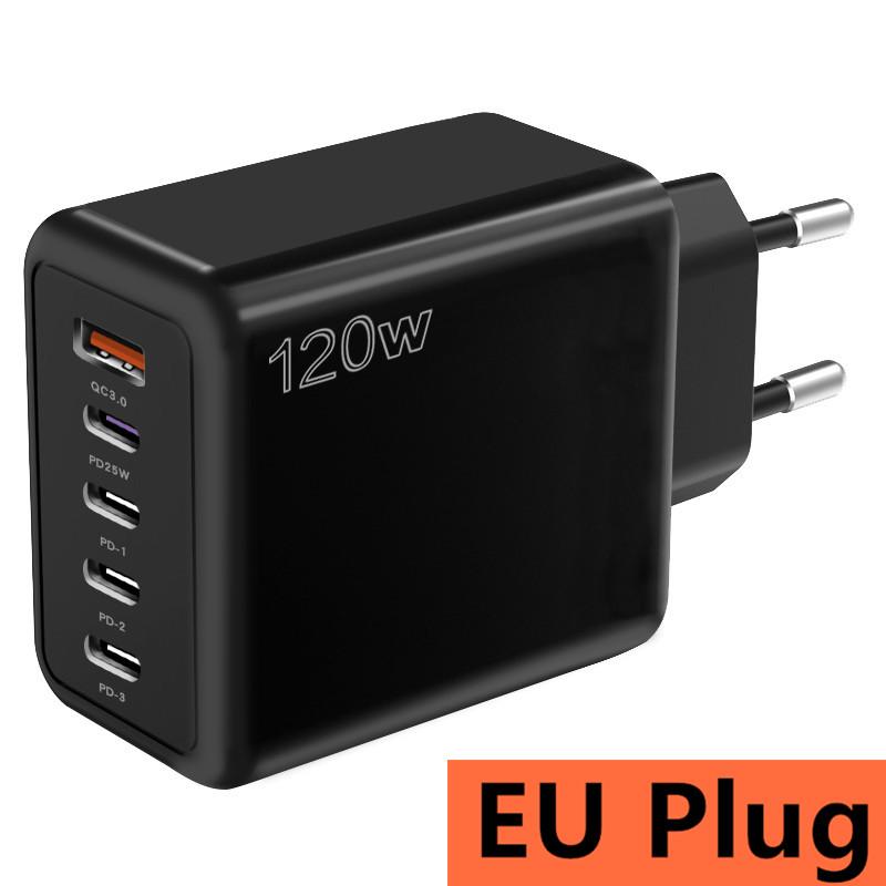 120 Вт 5-портовое USB-зарядное устройство для быстрой зарядки с вилкой EU US UK, настенное зарядное устройство PD для быстрой зарядки iPhone Samsung Xiaomi, зарядный адаптер