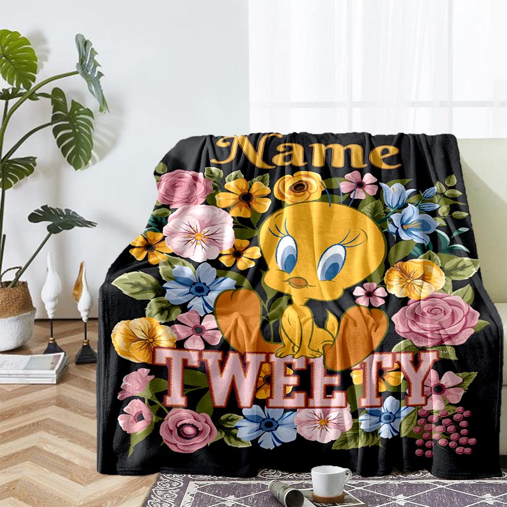 Custom Name Tweety Theme Printed Blanket - Perfect for Couch, Bed, Travel & Outdoor Use | Machine Washable, Cozy & Durable.