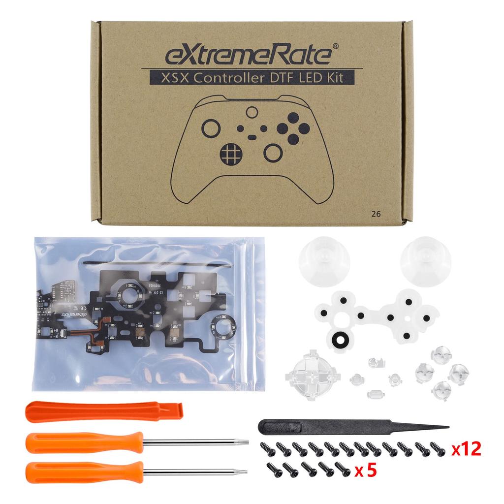 eXtremeRate Multicolor Illuminated Thumbstick Start Back Share for Xbox Series ABXY Buttons for Xbox Series and DTF LED Kit for Xbox Series
