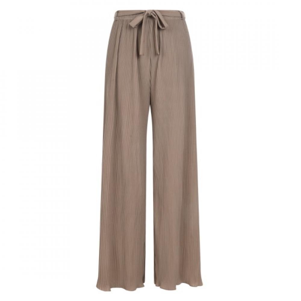 Shop Women Belt Ribbon Waistband Pleated Pants Light Beige Pic Wpt 20565