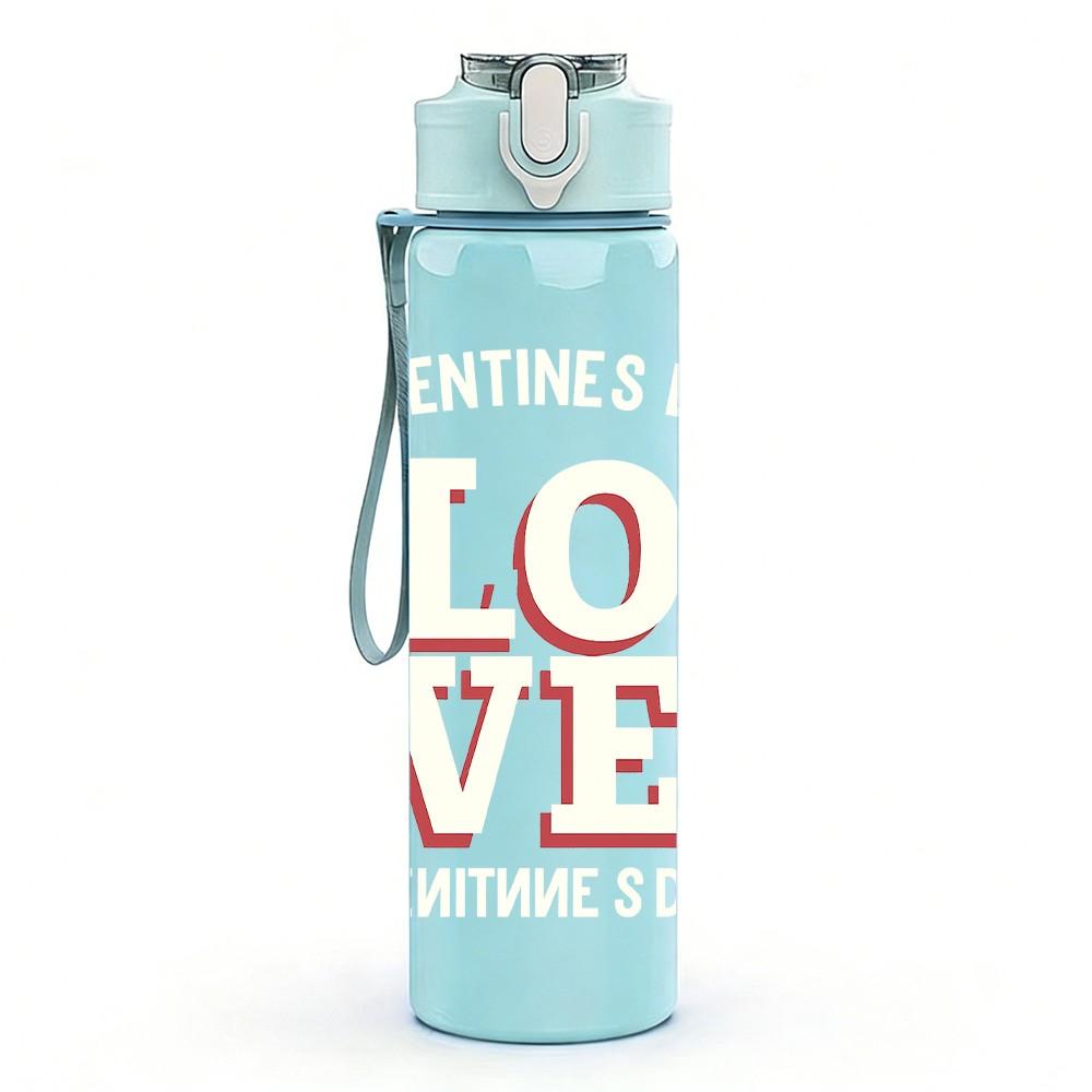 1PC Red Love Letter Art Pattern 750ml Color Plastic Sports Water Bottle Leakproof Flip Straw Lid Suitable for Sports Office Home Use