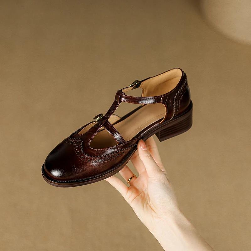 Модные Новые Весенние 2025 Туфли Мэри Джейн из Натуральной Кожи на Низком Каблуке Женские Туфли Ретро с Круглым Носком для Женщин Туфли-Лодочки на Блочном Каблуке ретро Женская Обувь