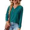 Весенне-осенняя женская блузка, однотонный свободный топ с длинными рукавами на пуговицах и v-образным вырезом