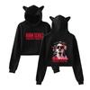 Fashion Robin Schulz Printed Kawaii Crop Top Hoodie Funny Cat Ear Cropped Short Sweatshirt Hooded Pullover Women Tops Streetwear