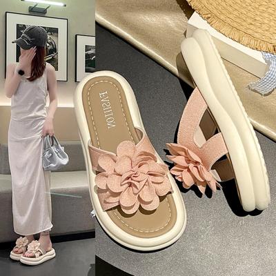 Женские босоножки на каблуке и танкетке, женские шлепанцы на платформе с цветочным узором, новые летние женские сандалии Mujer, элегантная летняя обувь