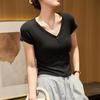 Футболка из модального хлопка, приятная для кожи, с пуговицами, плиссировкой на талии, V-образным вырезом, для женщин, летняя, с короткими рукавами, тонкий топ