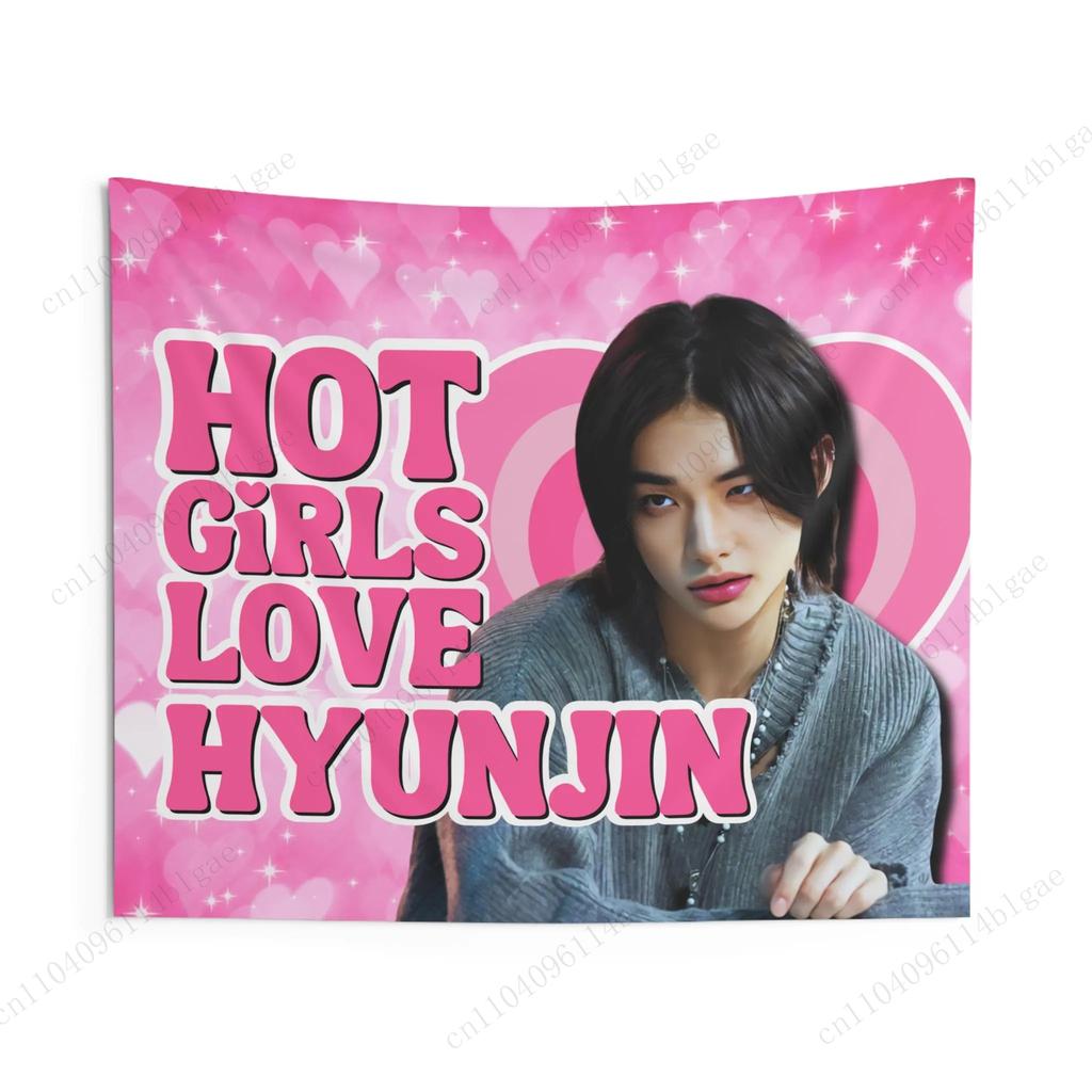 K-Pop Start Tapestry Home Decoration Pink Heart Wall Hanging For Bedroom Living Room Fan Spaces Skz Members Merch Concert Merch