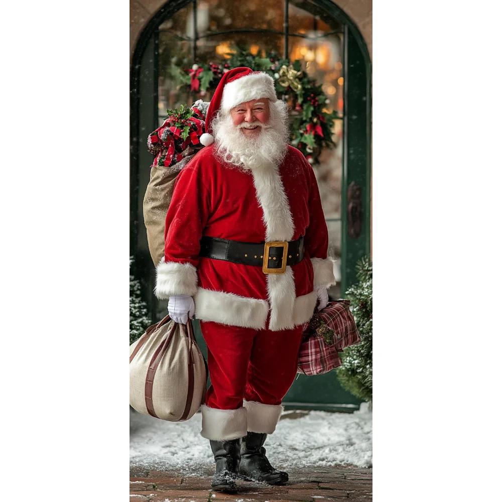 Vivid Santa Claus Send Gift Christmas Door Cover 35.43*72.83inch Banner Front Door Decoration 2025 Christmas Home Party Supplies