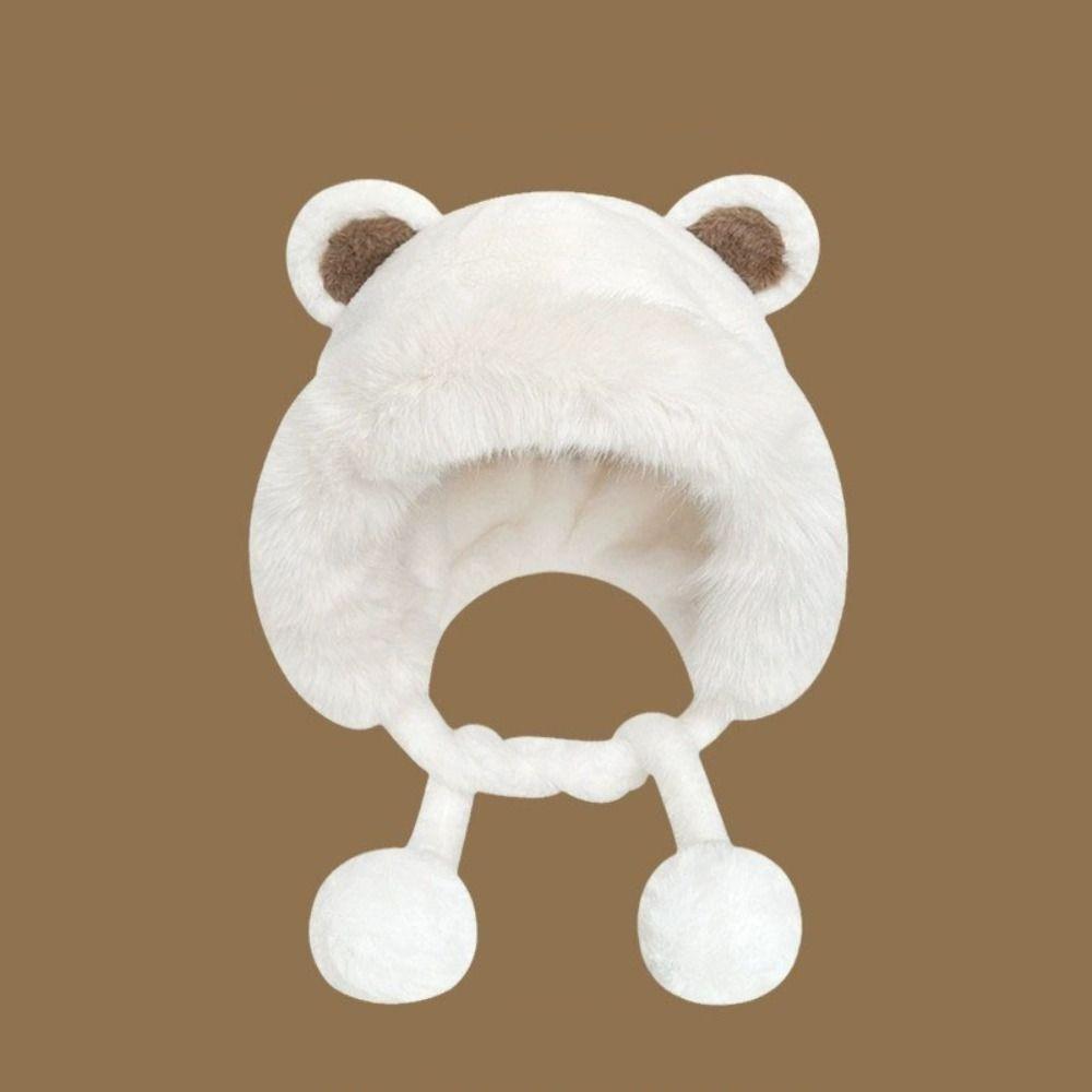 New Warm Winter Hat Lacing Ear Protection Bear Ears Hat Velvet Rabbit Ear Woolen Bucket Hat Women