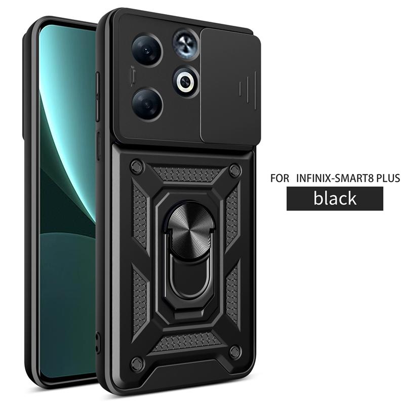 Для Infinix Smart 8 Pro 4G чехол слайдер камера бронированный телефон чехол для Infinix Smart 8 Plus автомобильный магнитный держатель подставка кольцо задняя крышка