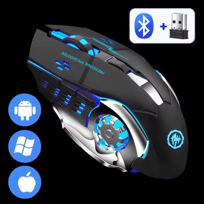 Перезаряжаемая беспроводная мышь, игровой компьютер, бесшумная Bluetooth-мышь, USB-механическая мышь для киберспорта с подсветкой, ПК-геймерская мышь для компьютера