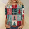 Women's Fashion Casual Round Neck Three-quarter Sleeve Christmas Print T-shirt Top