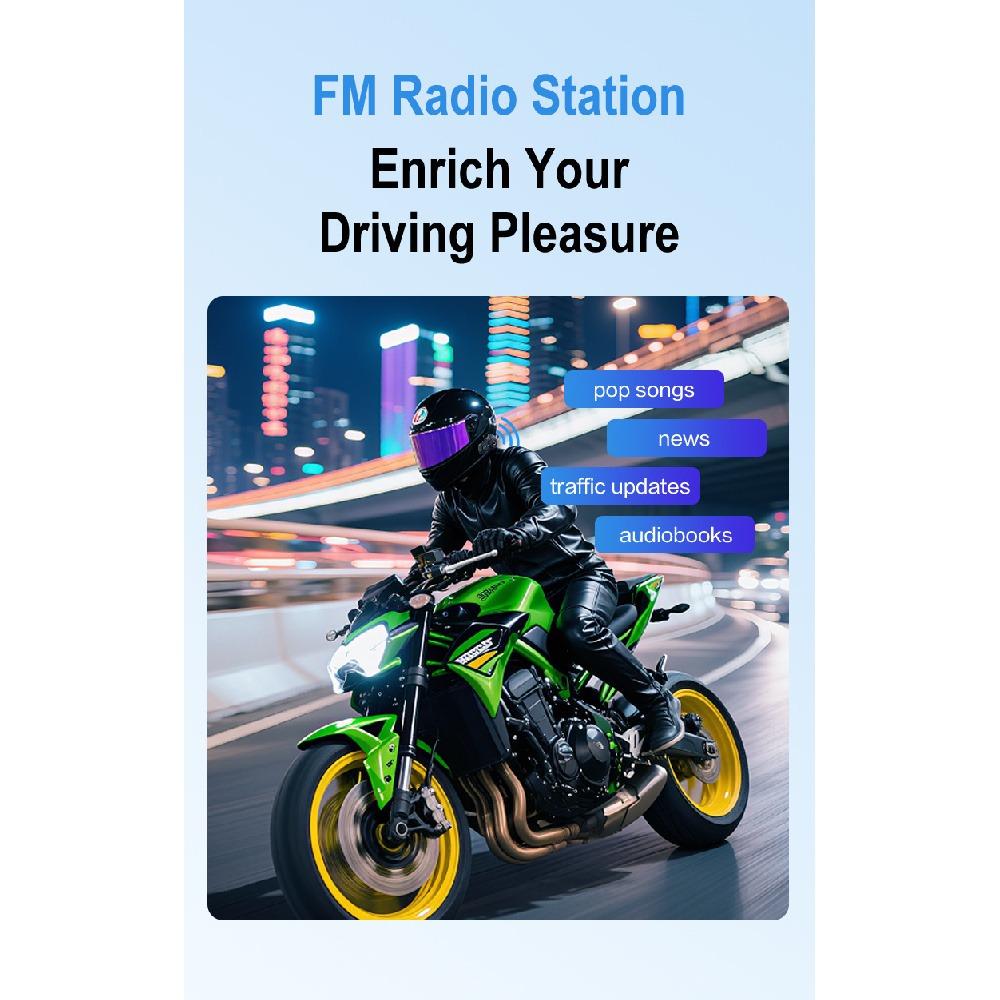 Motorcycle Helmet Bluetooth Headset 6 Riders Group Intercom IPX Waterproof Noise Reduction Wireless Interphone Hands‑Free Music for Moto Riding