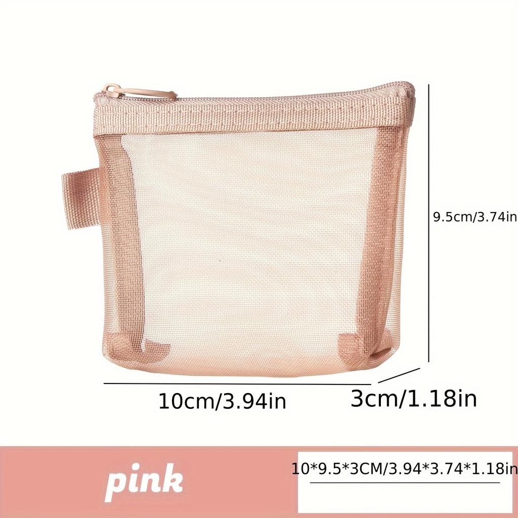 Transparent Mesh Pocket, Simple Nylon Storage Bag, Earphone Charging Cable Zipper Storage Bag, Red Mouth Cosmetic Storage Bag