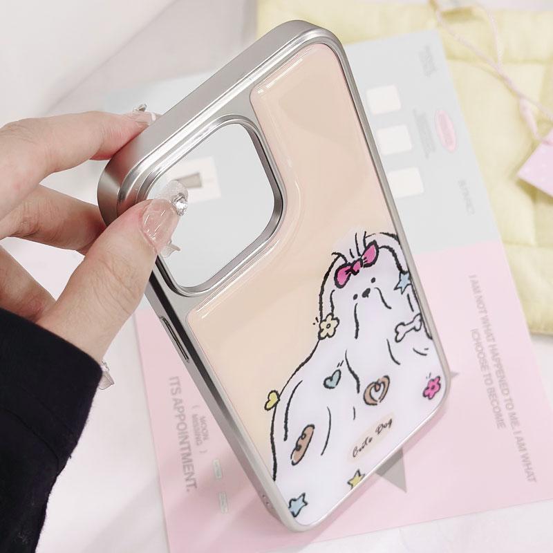 Чехол для телефона Zhitai с серебристой окантовкой и капельным клеем для iPhone 12 Pro/16/15/15 Plus - Милый дизайн