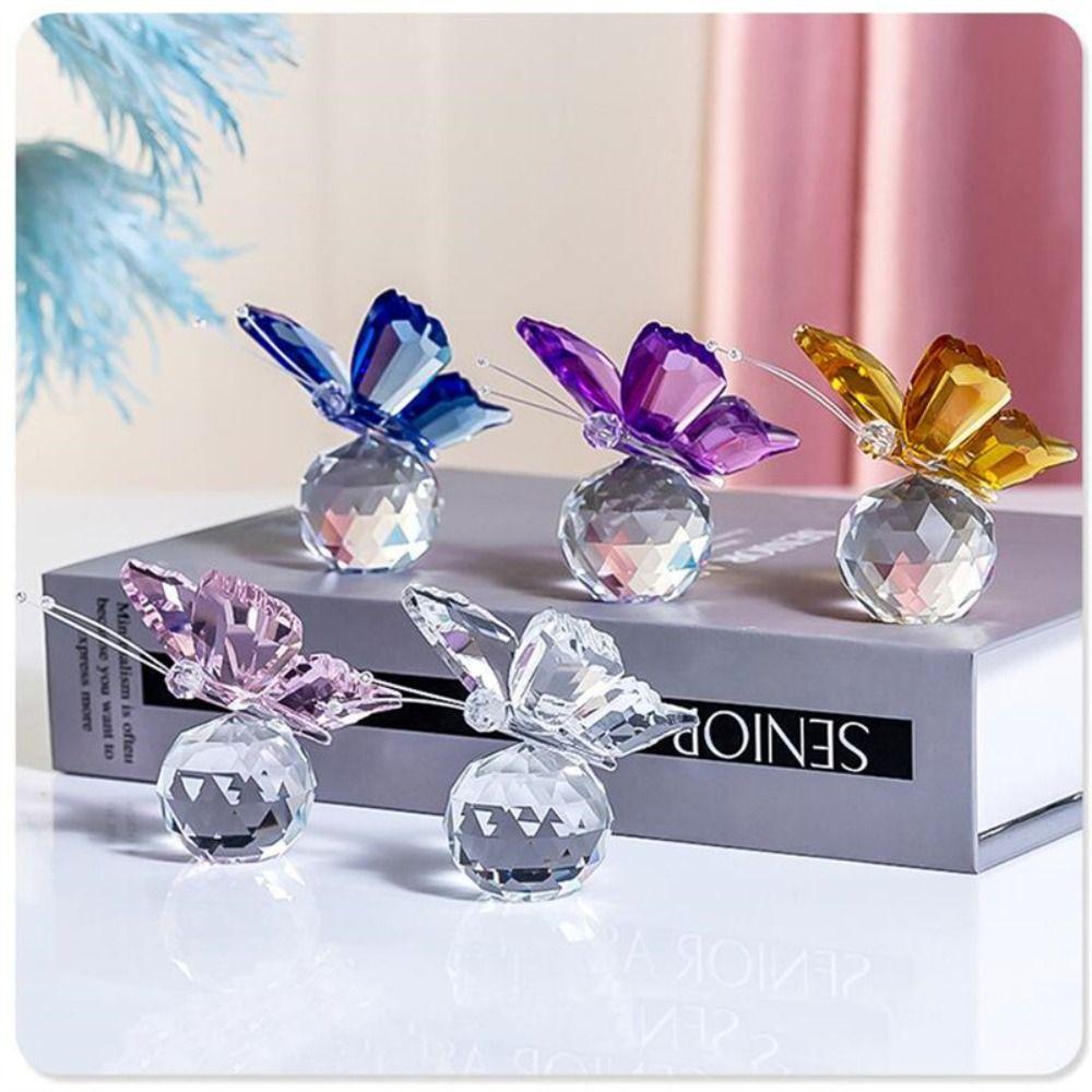 Table Ornaments Collection Glass Miniature Crystal Butterfly Figurine Crystal Ball Glass Craft
