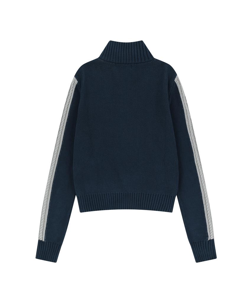AAKAM Sun Jacquard Zip-Up Sweater (Navy)