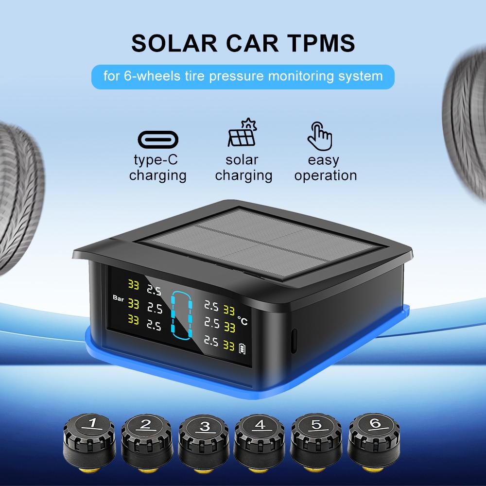 Система мониторинга безопасности сигнализация солнечная TPMS цифровой ЖК-дисплей грузовик RV TPMS со световым индикатором предупреждение сигнализация давления в шинах автомобиля 6 внешних датчиков