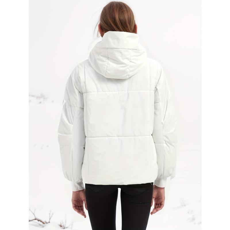 Women Autumn Winter Hooded Padded Warm Color Block Short Cotton Coat
