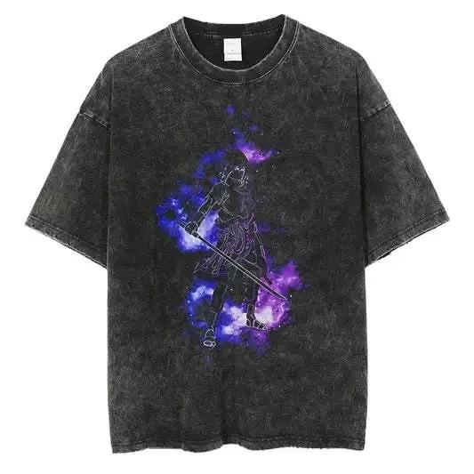 American Tops T-Shirt Ri Short Sleeve T-Shirt Batik Naruto Shirt Wear Man Washed Anime Vintage Style Short
