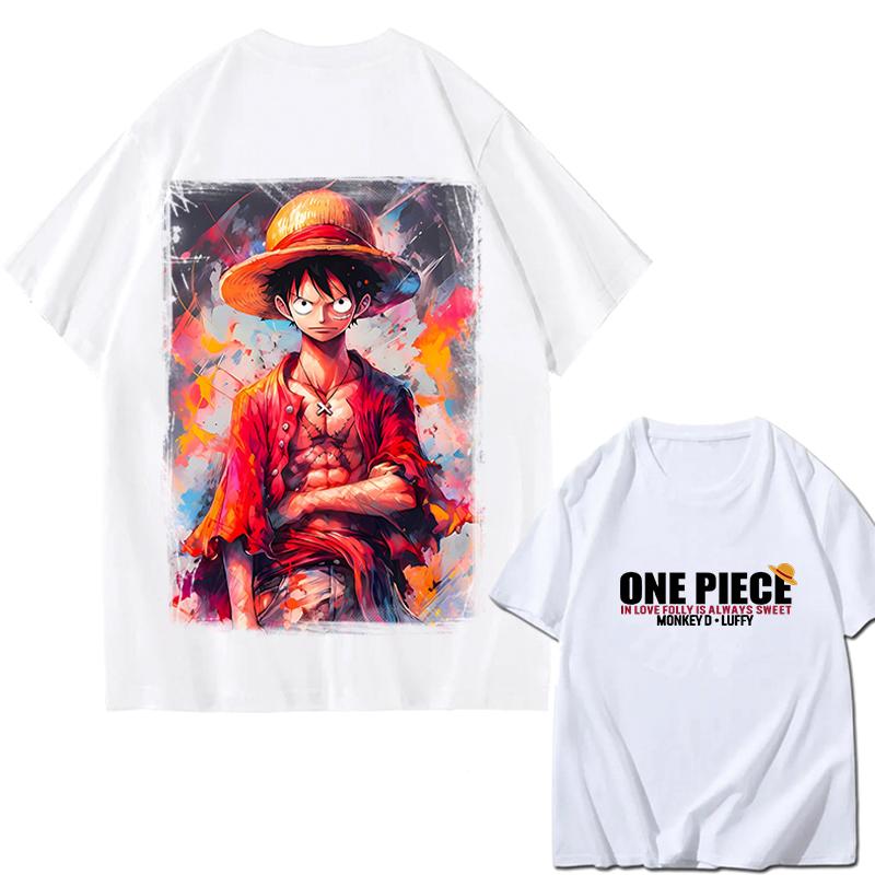 ONE PIECE Зоро Луффи Gear 5 Печатная Свободная Хлопковая Футболка с Коротким Рукавом Летний Стиль Чистый Хлопок Унисекс Одежда для Родителей и Детей