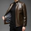 Осень и зима Новая мужская кожаная куртка Кожаная куртка Деловая повседневная с воротником-стойкой Флисовая утолщенная ветрозащитная молодежная кожаная куртка