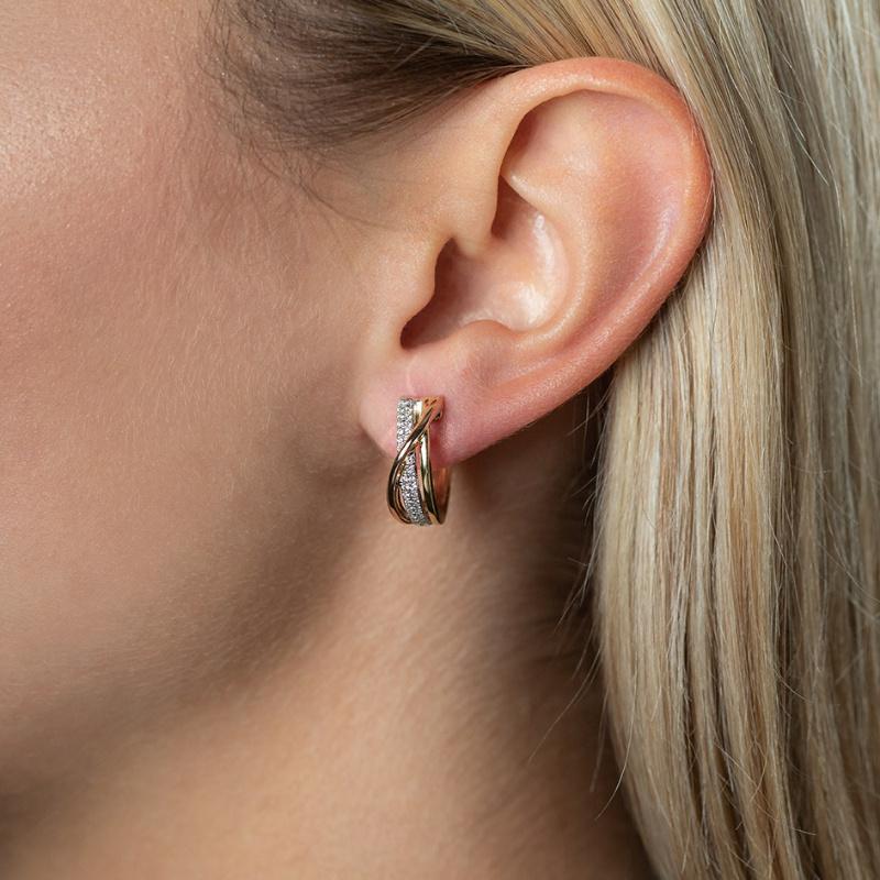 Роскошные Женские Двурядные Серьги-кольца с Дизайном из Синтетических Цирконов Изысканные Позолоченные Повседневные Универсальные Ювелирные Изделия Подарки