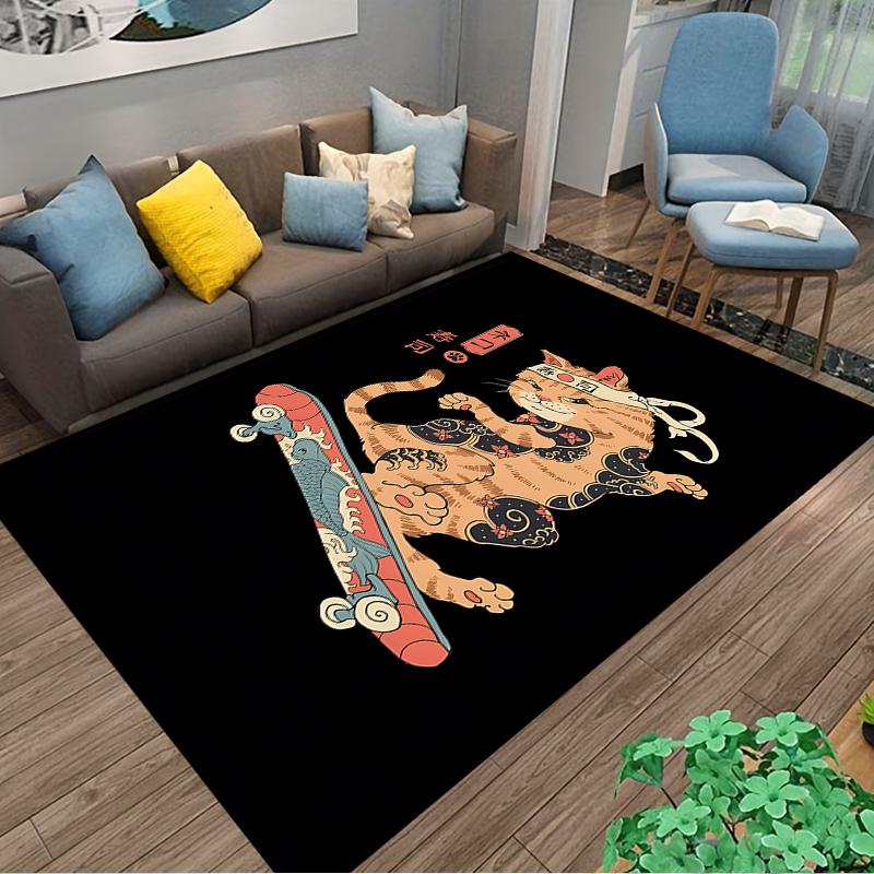 "Unique Cat Skateboarding Carpet with Japanese Sushi Style Design" Suitable for use as an anti-slip for living room bedroom sofas