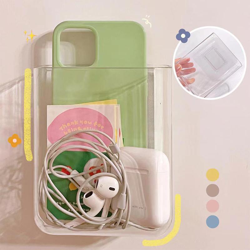 Прозрачная настенная коробка для хранения, настенная прикроватная полка без перфоратора, подвесной настенный органайзер для ключей, косметический ящик для хранения