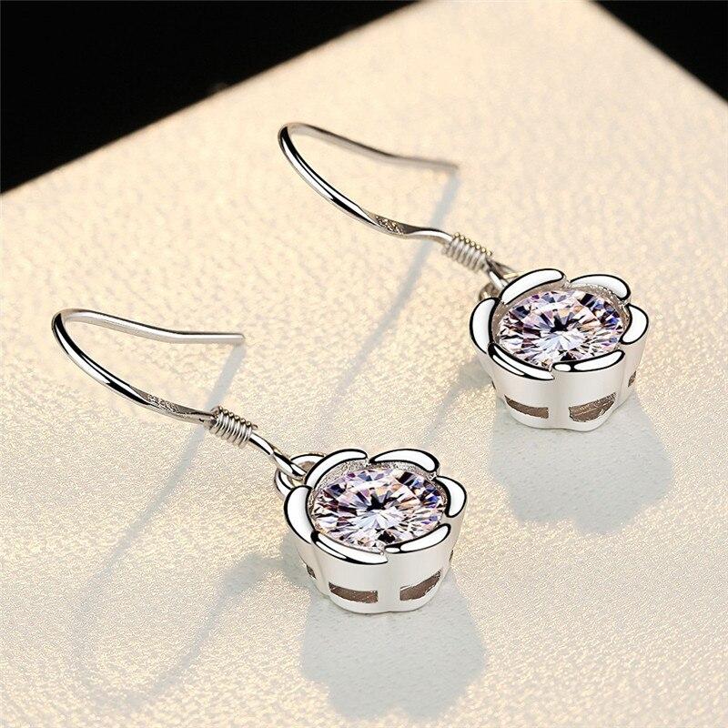 925 Sterling Silver Zircon Flower Drop Earring For Women Girls Wedding Elegant Trendy Jewelry Pendientes Eh245