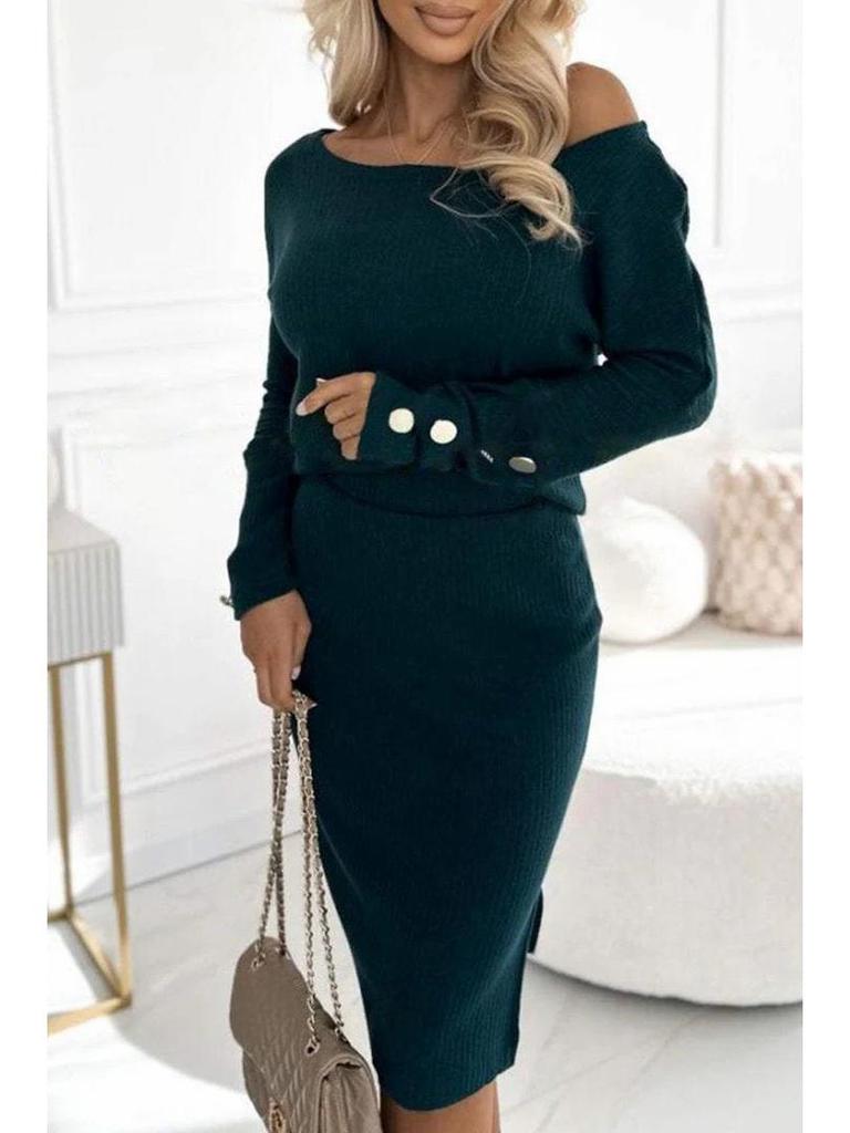 2024 Осень/Зима Европейский и Американский Стиль Вязаный в рубчик Топ на пуговицах и Юбка Комплект