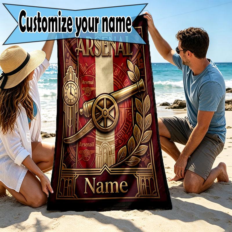 Custom Name Personalized Arsenal F.C Print Beach Towel, for Trip Camping Beach Party Home Decor, Birthday Gift for Family & Friends