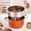 Orange Stainless Steel Double-Layer Steamer and Cooking Pot with Thickened Composite Steel for Induction Cookers