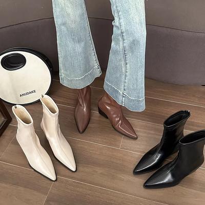 Осень Зима Короткий Плюш Женские Ботильоны Мода Острый Носок Короткие Ботильоны Лаконичные Туфли на Толстом Каблуке