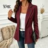 Lady Work Jacket Women Striped Blazer with One Button, Breathable Business Casual Outerwear Jacket, Long Sleeves Notch Lapel Collar Coat for Fall