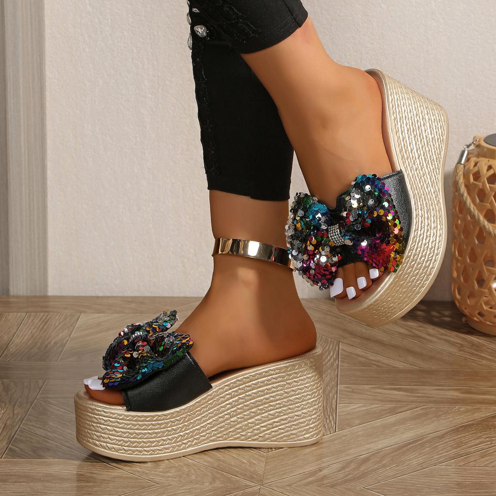 Aphixta 9 см Супер Высокие Слайды на Платформе Красочные Блестящие Бант-бабочка Уличные Летние Тапочки Легкие Женские Мюли Большой Размер 43