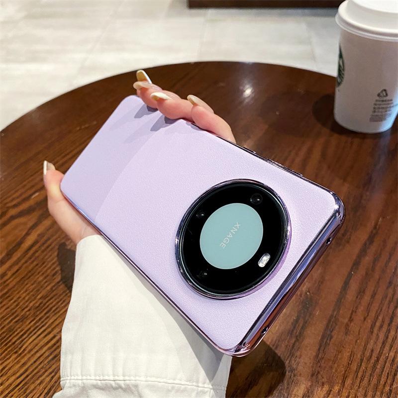Подходит для Huawei Mate60Pro + чехол для мобильного телефона из гладкой кожи с гальваническим покрытием контрастного цвета, защитный чехол для объектива из металла Mate60