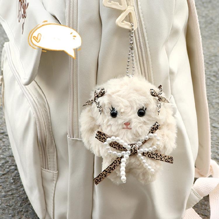 Брелок-кролик с длинными ушами и бантом Плюшевая игрушка Держатель для ключей Стильный аксессуар для студенческой сумки Подарок для девочек и подростков