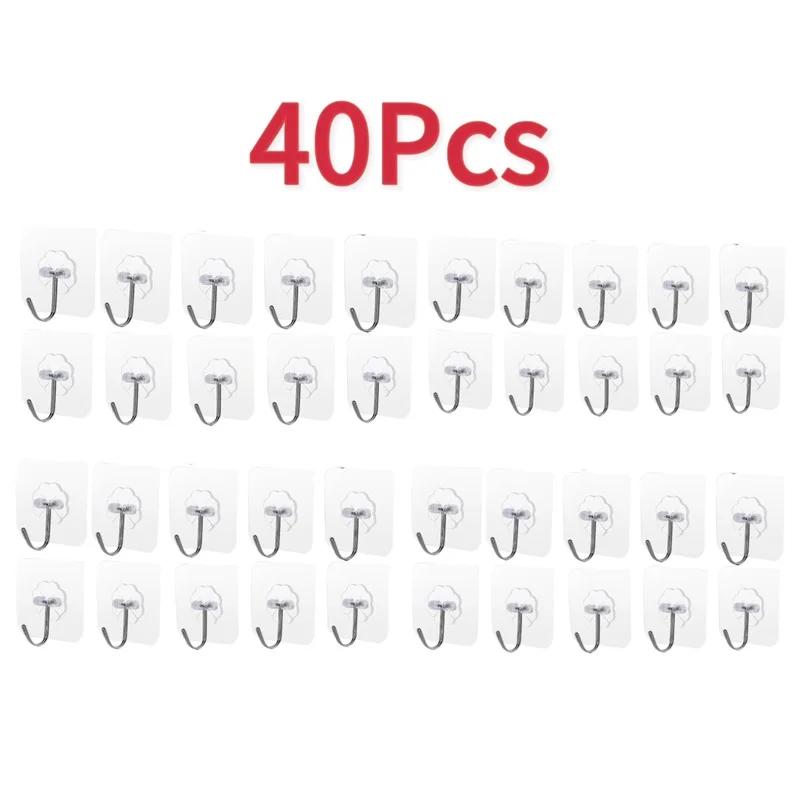 5/10/20/30/40Pcs Self-adhesive Hook Transparent Door Wall Hook Child Heavy Load Rack Kitchen Bathroom Towel Key Rack Sticky Hook