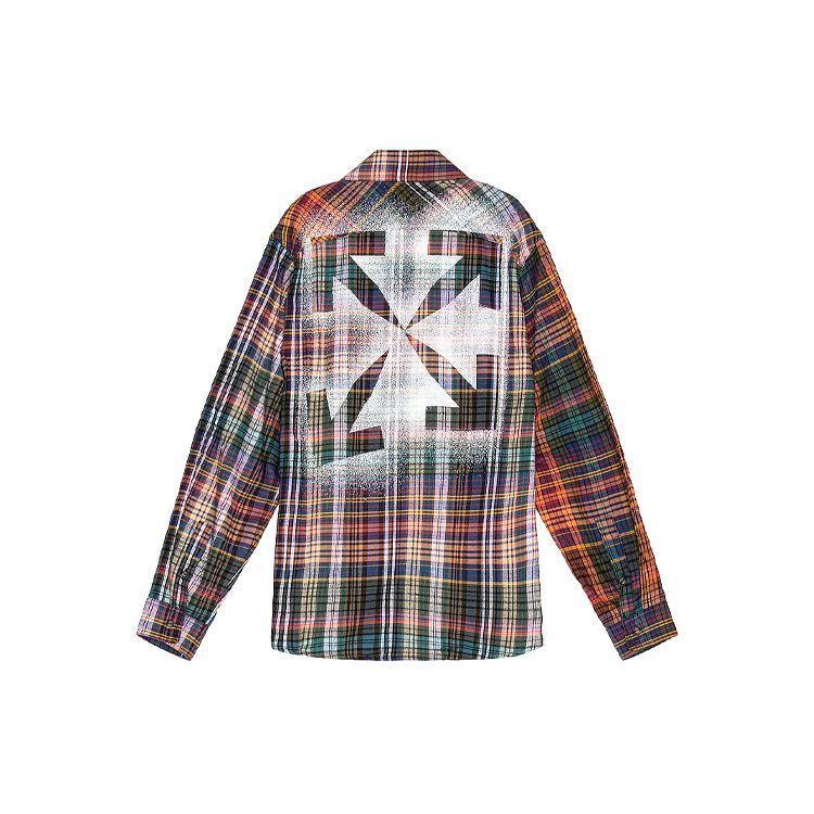 Off-White Рубашка в клетку из фланели с трафаретом, оранжевые/черные мужские топы OMGA133E20FAB0012010