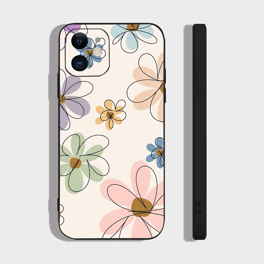 Цветочный Арт Для IPhone 15 16 14 Plus 13 12 11 17 Pro Max 17 Air Черный Мягкий Чехол для Телефона
