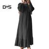 Women Robe Dress Crew Neck Long Puff Sleeves Pure Color Plus Size Patchwork Straight Pullover Casual Middle East Area Traditional Clothes Maxi Dress