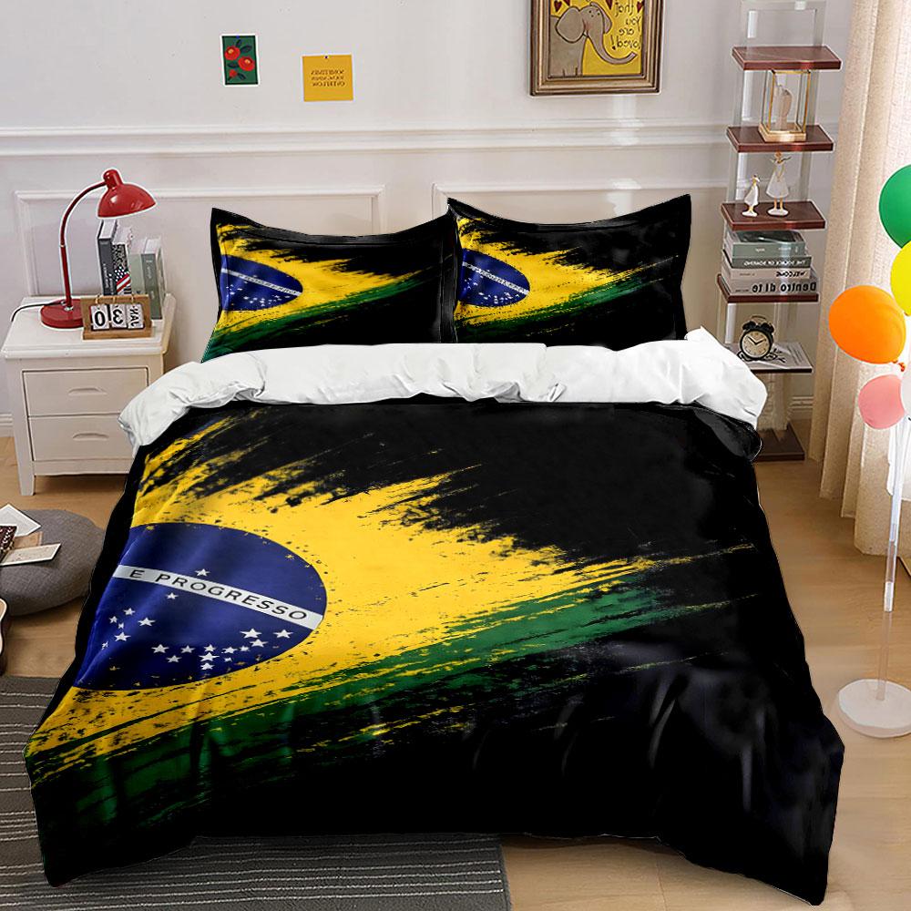 Brazilian flag brush strokes. Bedding sets Duvet cover sets Duvet covers Pillowcases(1*Duvet Cover 2*Pillowcases without duvet insert)