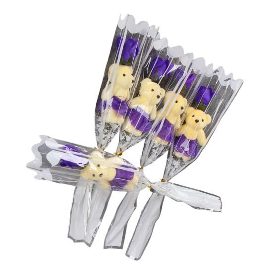 Букет из роз на День святого Валентина с мишкой Одиночная мыльная роза с плюшевым мишкой Искусственный букет роз Подарки на свадьбы, юбилеи