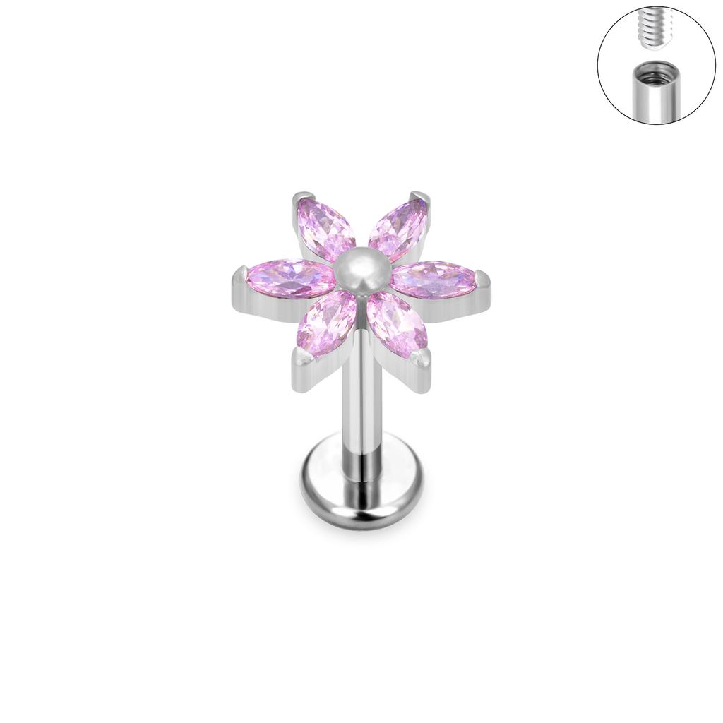 G23 Титановые серьги-гвоздики с узором из цветов и листьев, украшенные фианитами, лабрет, гвоздик для губ, хрящ козелка, серьги-ракушки, ювелирные изделия