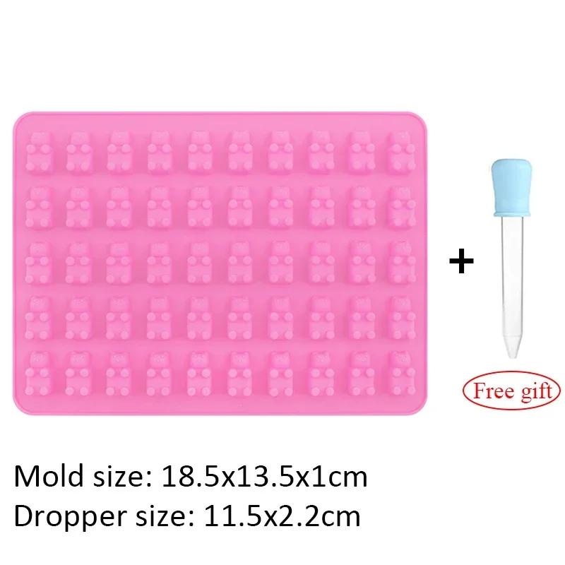 DIY Gummy Bear Mold 50 Grids Silicone Cute Jelly Bear Softsweets Mould with Dropper Candy Chocolate Mould Baking Decoration Tool