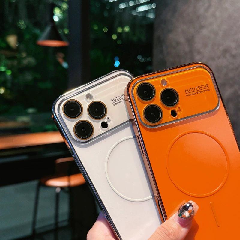 Магнитный чехол для iPhone 17 Pro MAX с большим окном, гальванизированным кольцом и матовым ПК для iPhone 16