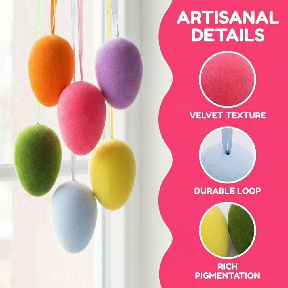 Colorful Flocking Easter Egg Ornament Fabric Foam Material Unbreakable Design  Seasonal Decoration